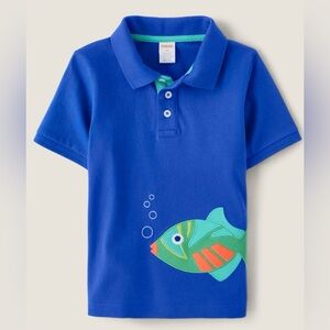 Gymboree Boys blue Embroidered Fish Polo - Save The Seas - ocean tropical 8